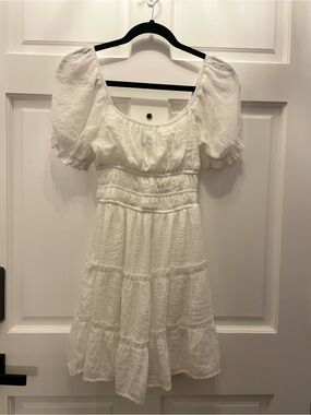 Streetwear Society White Puff-Sleeve Off-Shoulder Smocked Peasant Dress